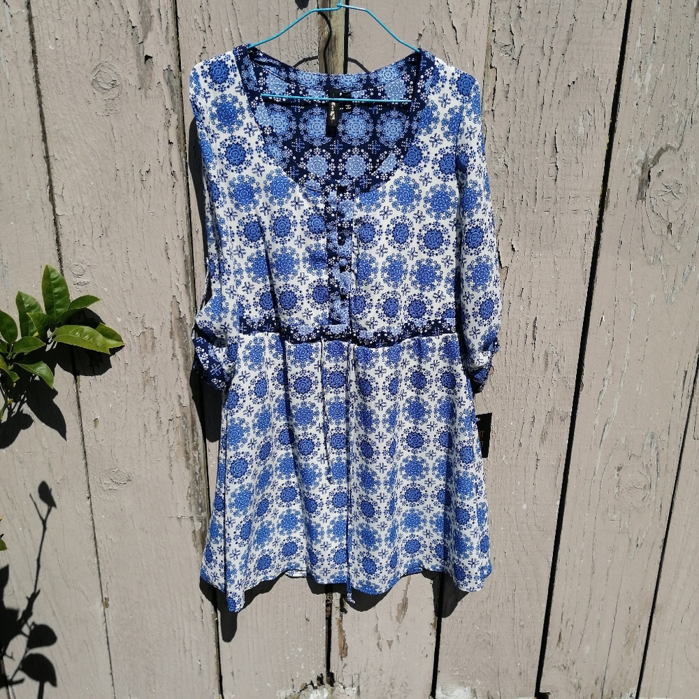 Printed Scoop Neck Dress Long Sleeve Dress